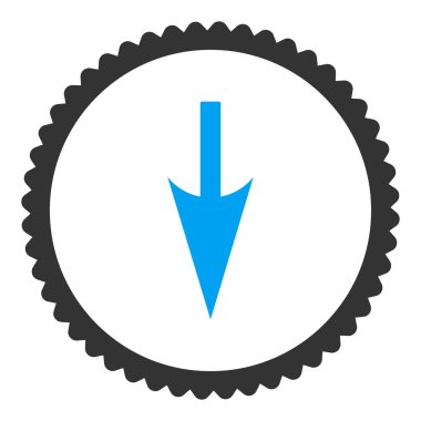 Aşağı keskin ok düz mavi ve gri renkler damga simgesi yuvarlak