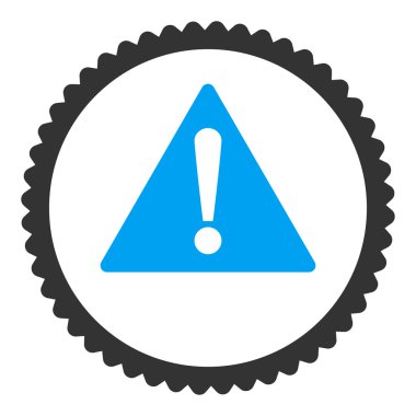 Uyarı düz mavi ve gri renkler damga simgesi yuvarlak