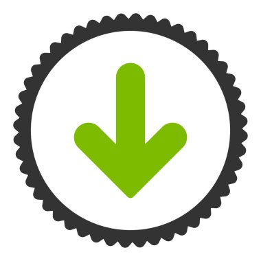 Ok aşağı düz eko yeşil ve gri renkler damga simgesi yuvarlak