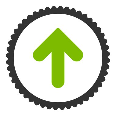 Ok yukarı düz eko yeşil ve gri renkler damga simgesi yuvarlak