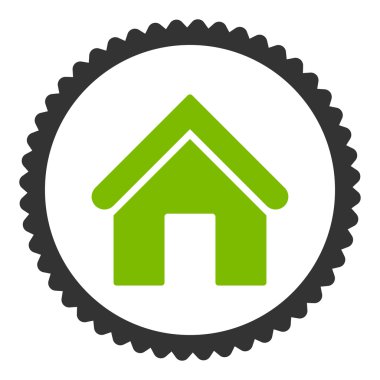 Ev düz eko yeşil ve gri renkler damga simgesi yuvarlak