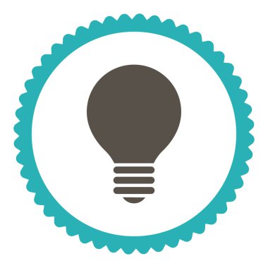 Yuvarlak damga simgesi Elektrikli ampul düz gri ve mavi renkler