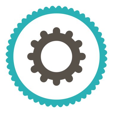 Yuvarlak damga simgesi vites düz gri ve mavi renkler