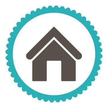 Ev düz gri ve mavi renkler damga simgesi yuvarlak