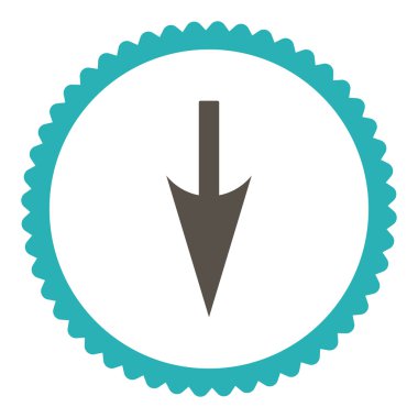 Yuvarlak damga simge keskin aşağı ok düz gri ve mavi renkler