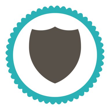 Yuvarlak damga simgesi kalkan düz gri ve mavi renkler