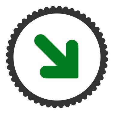 Arrow Down Right flat green and gray colors round stamp icon