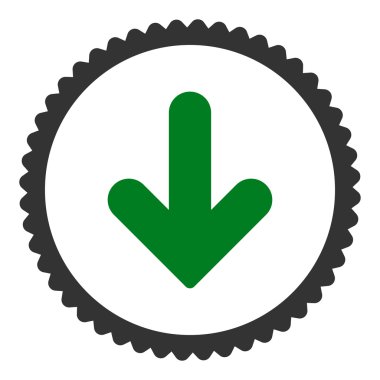 Ok aşağı düz yeşil ve gri renkler damga simgesi yuvarlak