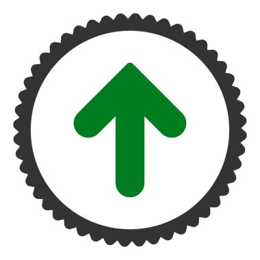 Ok yukarı düz yeşil ve gri renkler damga simgesi yuvarlak