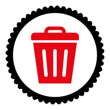 Çöp Can düz yoğun kırmızı ve siyah renkler damga simgesi yuvarlak