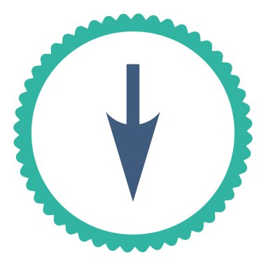 Aşağı keskin ok düz kobalt ve mavi renkler damga simgesi yuvarlak