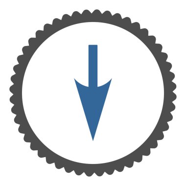 Aşağı keskin ok düz kobalt ve gri renkler damga simgesi yuvarlak