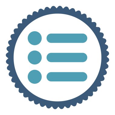 Öğeleri mavi ve mavi renkler damga simgesi yuvarlak düz