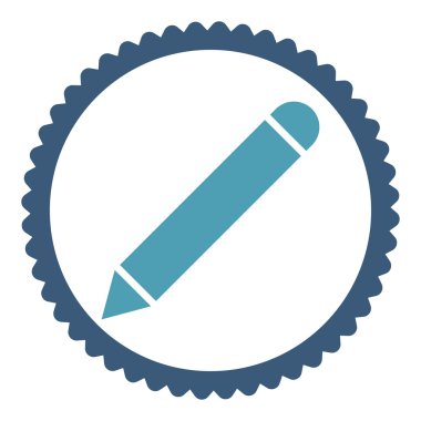 Yuvarlak damga simgesi kalem düz mavi ve mavi renkler