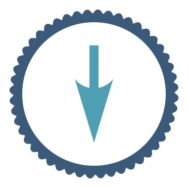 Yuvarlak damga simge keskin aşağı ok düz mavi ve mavi renkler