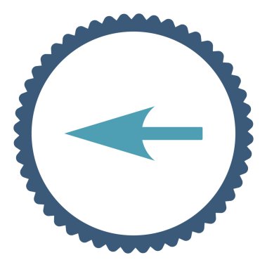 Yuvarlak damga simge keskin sol ok düz mavi ve mavi renkler