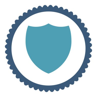 Yuvarlak damga simgesi kalkan düz mavi ve mavi renkler