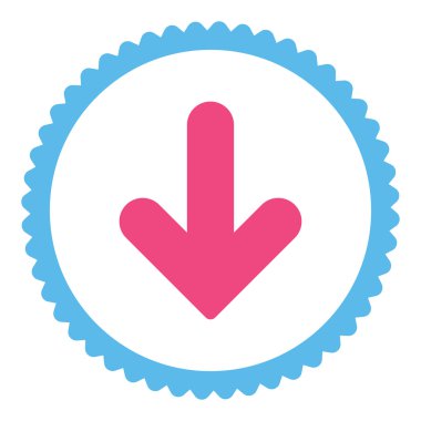 Ok aşağı düz pembe ve mavi renkler damga simgesi yuvarlak