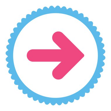 Ok sağ düz pembe ve mavi renkler damga simgesi yuvarlak