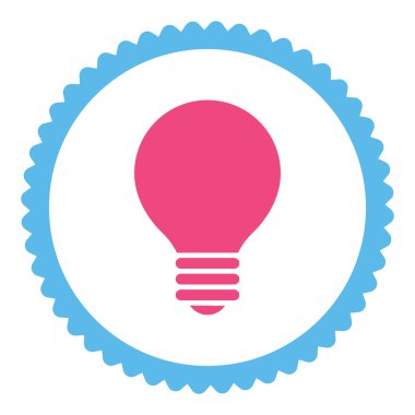 Elektrikli ampul düz pembe ve mavi renkler damga simgesi yuvarlak