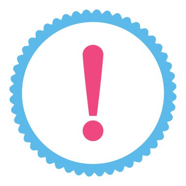 Ünlem işareti damgası simgesi yuvarlak pembe ve mavi renkler düz