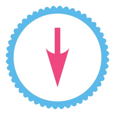 Aşağı keskin ok düz pembe ve mavi renkler damga simgesi yuvarlak