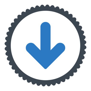 Ok aşağı düz düz mavi renkler damga simgesi yuvarlak