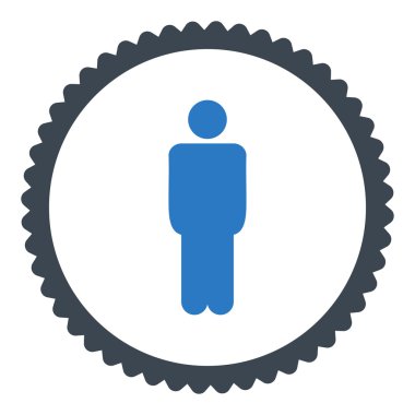 Adam düz düz mavi renkler damga simgesi yuvarlak