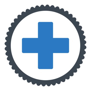 Artı düz düz mavi renkler damga simgesi yuvarlak