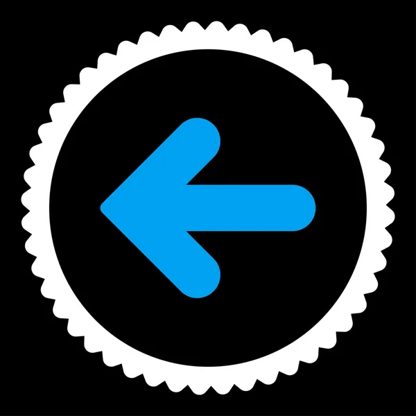 Šipka doleva ploché modré a bílé barvy kulaté razítko ikonu — Stockový vektor