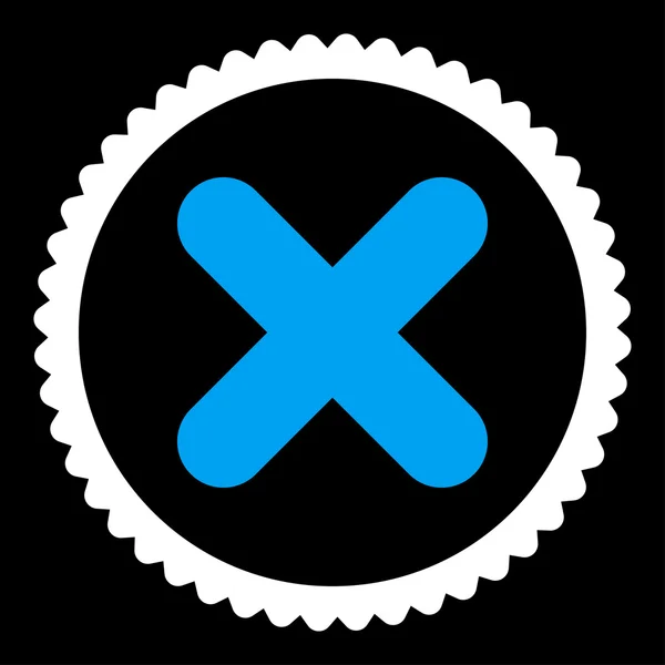 Mégse lapos kék és fehér színű, kerek bélyegző ikon — Stock Vector