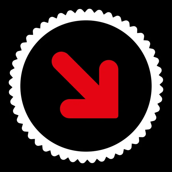Šipka dolů doprava ploché červené a bílé barvy kulaté razítko ikonu — Stockový vektor