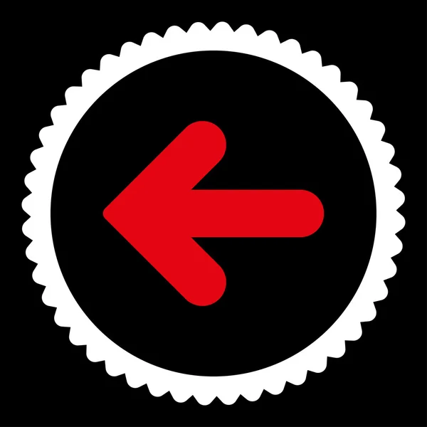 Flecha izquierda plana rojo y blanco colores ronda sello icono — Vector de stock