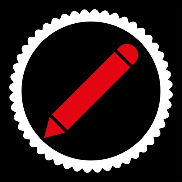Pencil flat red and white colors round stamp icon — Stock Vector