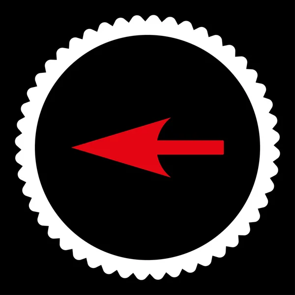 Flecha izquierda aguda plana rojo y blanco colores redondo sello icono — Vector de stock