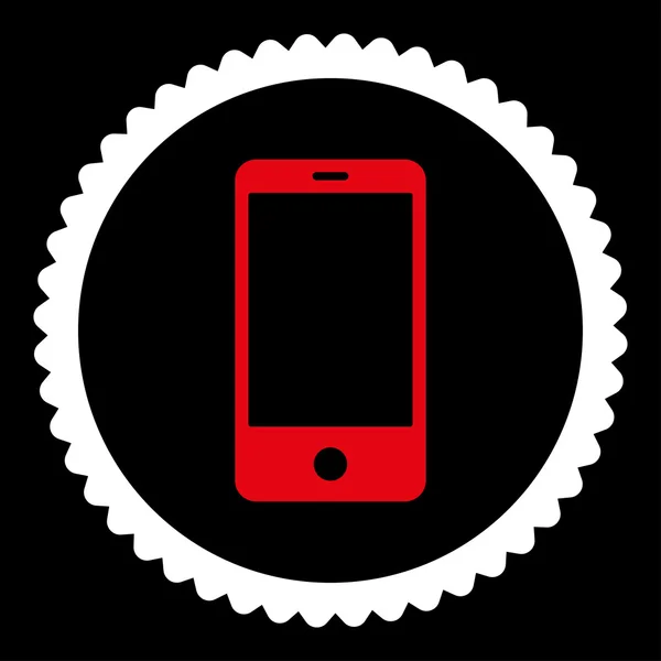 Smartphone flat red and white colors round stamp icon — Stock Vector