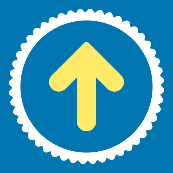 Pijl omhoog plat gele en witte kleuren ronde stempel pictogram — Stockvector