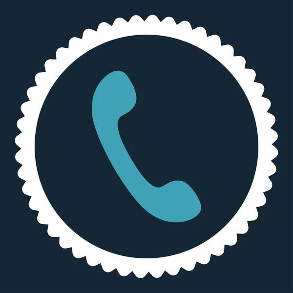 Teléfono plano azul y blanco colores ronda sello icono — Archivo Imágenes Vectoriales