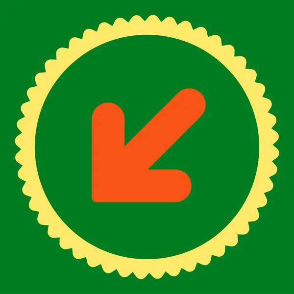 Flecha hacia abajo Izquierda plana naranja y amarillo colores ronda sello icono — Archivo Imágenes Vectoriales