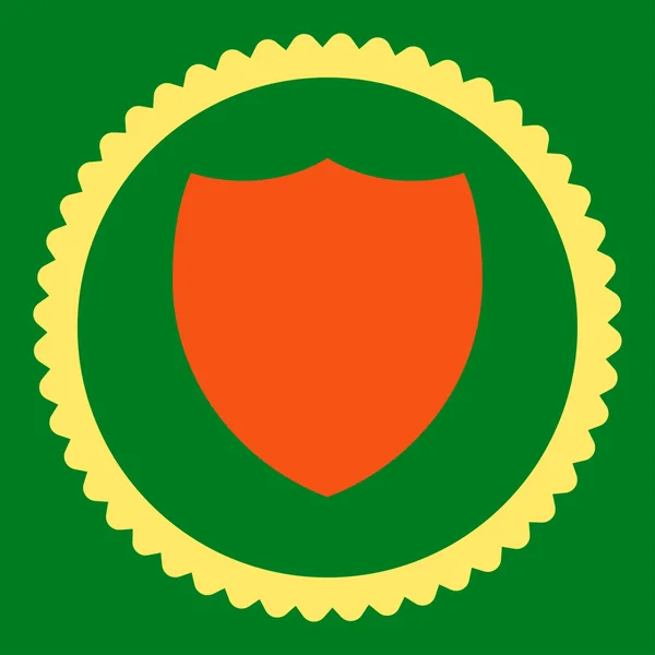 Плоский щит оранжевого и желтого цветов круглая марка — стоковый вектор