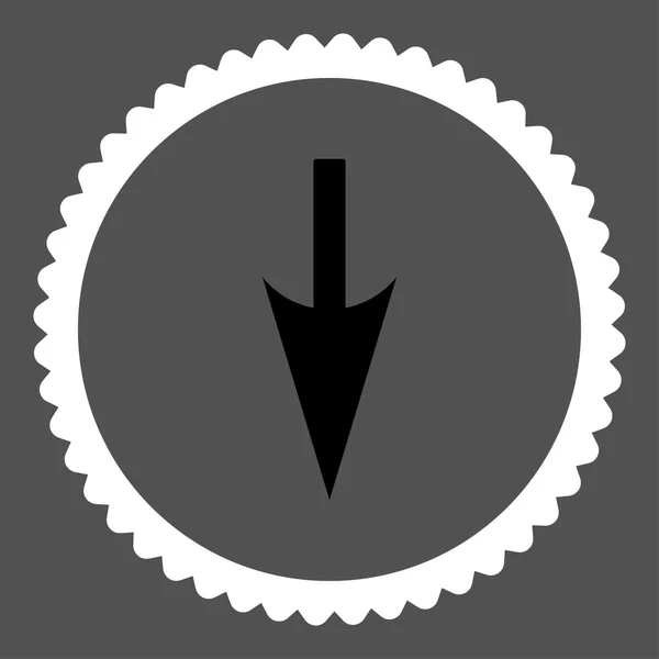 Ostrými šipka dolů ploché černé a bílé barvy kulaté razítko ikonu — Stockový vektor
