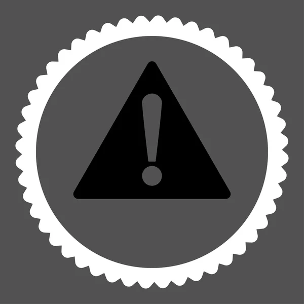 Warning flat black and white colors round stamp icon — Stock Vector