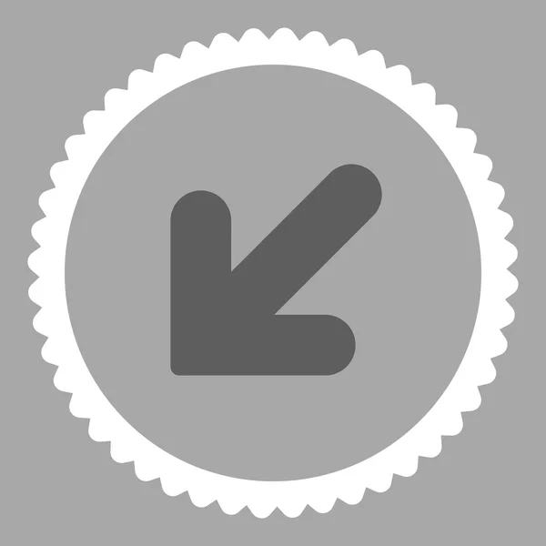 Šipka dolů doleva plochý tmavě šedé a bílé barvy kulaté razítko ikonu — Stockový vektor