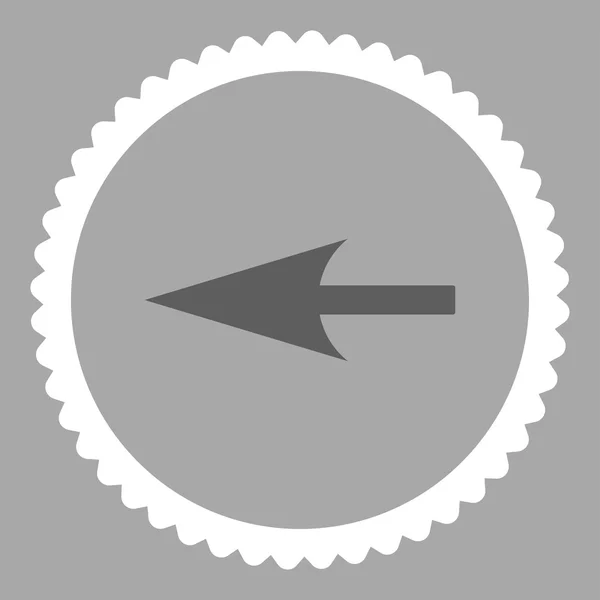 Flecha izquierda aguda plana gris oscuro y blanco colores ronda sello icono — Archivo Imágenes Vectoriales