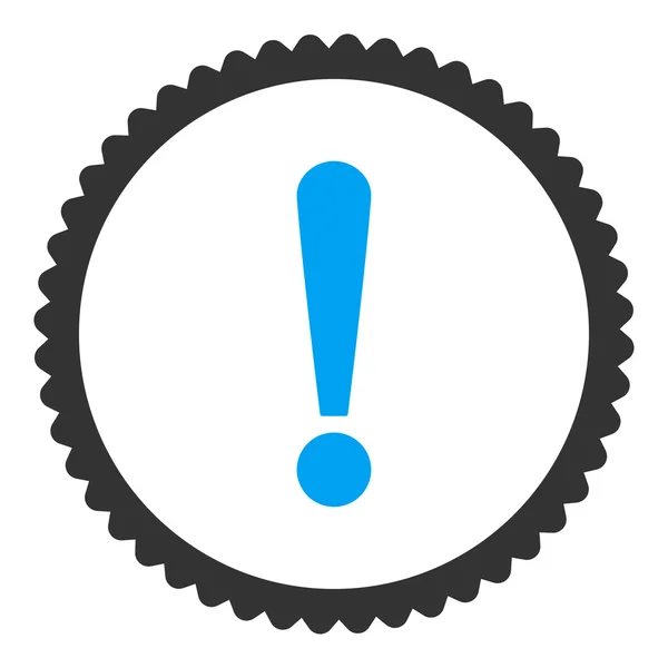 Signo de exclamación plana azul y gris colores ronda sello icono — Vector de stock