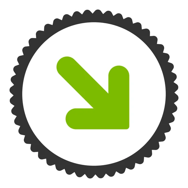 Arrow Down Right eco green and fly colors round stamp icon — стоковый вектор