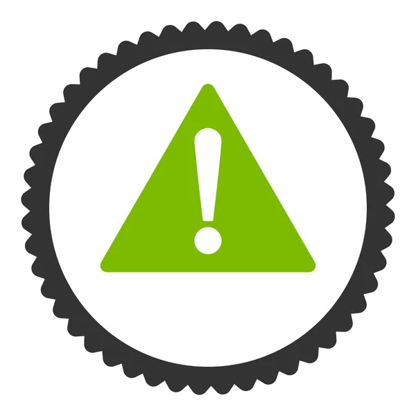 Warning flat eco green and gray colors round stamp icon — Stock Vector