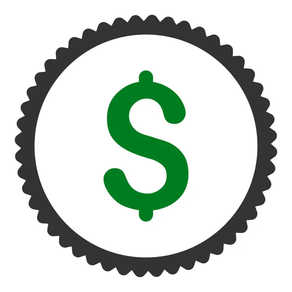 Плоско-зеленый доллар и серые цвета круглая марка — стоковый вектор