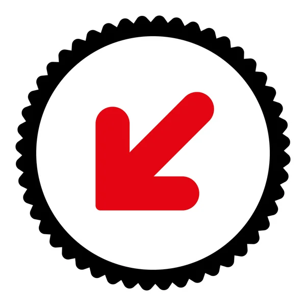 Flecha hacia abajo Icono de sello redondo de colores rojo y negro intensivo plano izquierdo — Archivo Imágenes Vectoriales