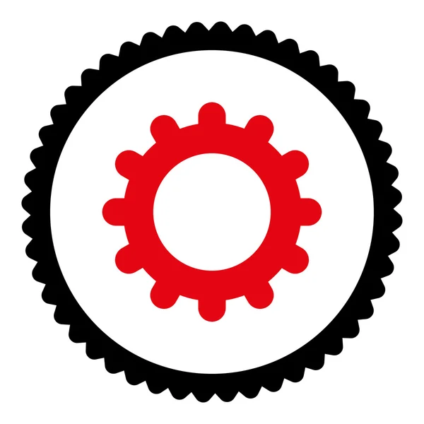 Versnelling platte intensieve rode en zwarte kleuren ronde stempel pictogram — Stockvector